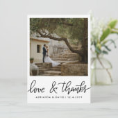 カップルの写真の結婚式愛および感謝の原稿 サンキューカード (スタンド正面)