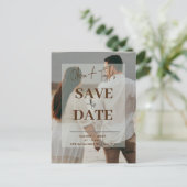 カップルの写真の透明な日付カードを保存 ポストカード (スタンド正面)