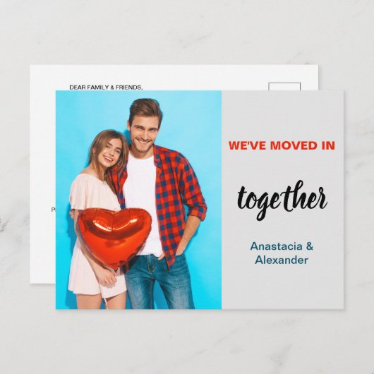 カップルの写真を一緒に移動パーソナライズされた 案内ポストカード (正面/裏面)