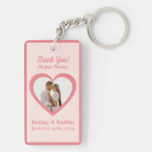 カップルの写真インハート結婚式の引き出物桃 キーホルダー (裏面)