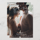 カップルの写真ホワイトスクリプト文字日付の保存 セーブザデート (正面/裏面)