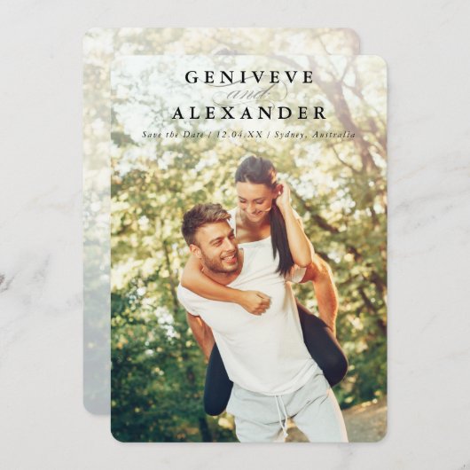 カップルの写真モダン名を保存エレガントする 招待状 (正面/裏面)