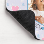 カップルの写真名ブルーピンクハートパターン マウスパッド (コーナー)