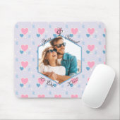 カップルの写真名ブルーピンクハートパターン マウスパッド (マウス)