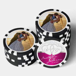 カップルの写真結婚がホットピンク ポーカーチップ