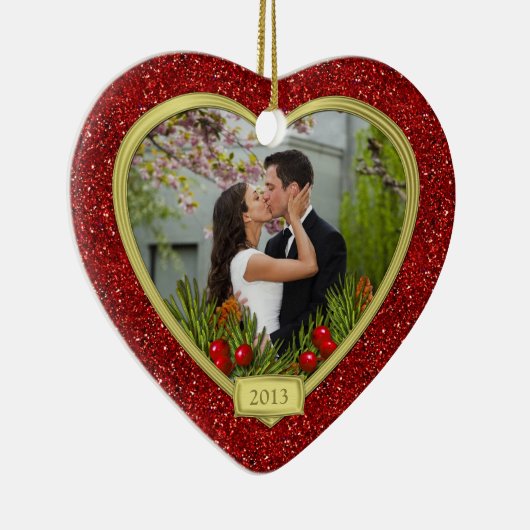 カップルの初めてのクリスマスが一緒に写真クリスマス セラミックオーナメント (右)