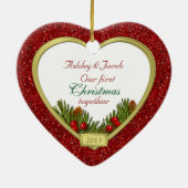 カップルの初めてのクリスマスが一緒に写真クリスマス セラミックオーナメント (裏面)