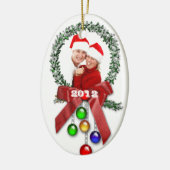 カップルの初めてのクリスマスの写真のオーナメント セラミックオーナメント (左)