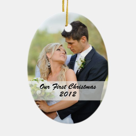 カップルの初めてのクリスマスの写真のオーナメント セラミックオーナメント (裏面)