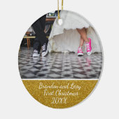 カップルの初めてのクリスマスの写真のオーナメント セラミックオーナメント (左)