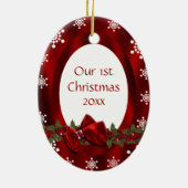 カップルの初めてのクリスマスの写真は個人化なります セラミックオーナメント (裏面)