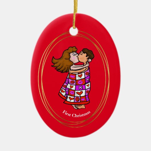 カップルの初めてのクリスマスオーナメント セラミックオーナメント (正面)