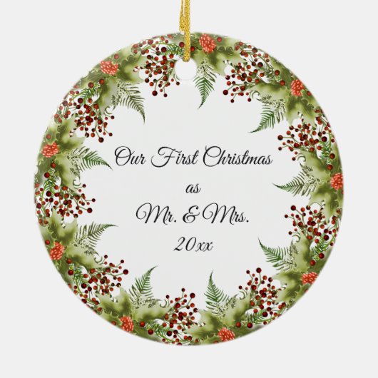 カップルの初めてのクリスマスセラミックオーナメント セラミックオーナメント (裏面)