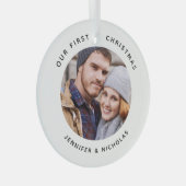 カップルの初めてのクリスマス写真 ガラスオーナメント (正面右)