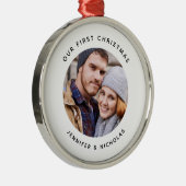 カップルの初めてのクリスマス写真 メタルオーナメント (右)