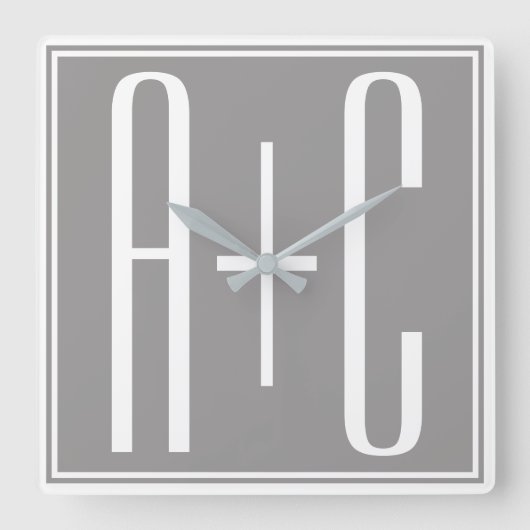カップルの初期化またはその他の文字 |白と灰色 スクエア壁時計 (正面)