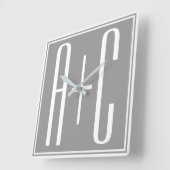 カップルの初期化またはその他の文字 |白と灰色 スクエア壁時計 (傾斜)