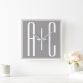 カップルの初期化またはその他の文字 |白と灰色 スクエア壁時計 (ホーム)