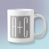 カップルの初期設定またはその他の文字 |白とグレー ジャンボコーヒーマグカップ
