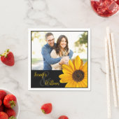 カップルの名前と写真とヒマワリのナプキン スタンダードカクテルナプキン (インサイチュ)