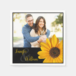 カップルの名前と写真とヒマワリのナプキン スタンダードカクテルナプキン