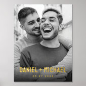 カップルの名前と日付の写真 箔ポスター (正面)