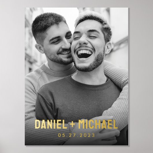 カップルの名前と日付の写真 箔ポスター (正面)