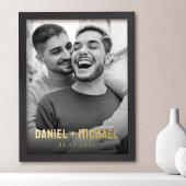 カップルの名前と日付の写真 箔ポスター