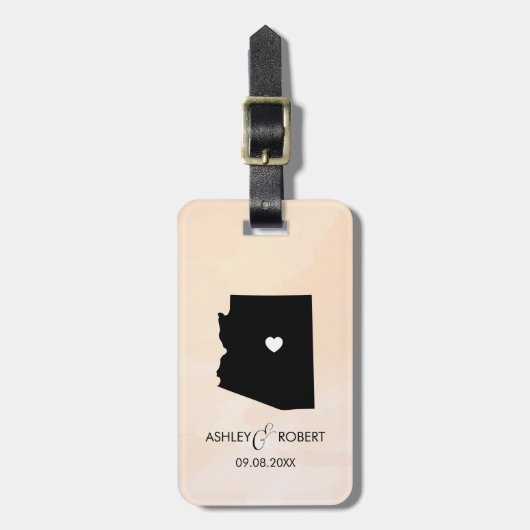 カップルの名前のアリゾナの地図の結婚式の荷物のラベル ラゲッジタグ (正面縦)