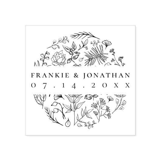 カップルの名前は日付を保存 |植物学エレガント学 ラバースタンプ (インプリント)