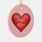 カップルの名前をカスタムするを持つ赤いハート セラミックオーナメント (右)
