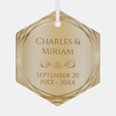 カップルの名前ゴールデン50周年結婚の贈り物 ガラスオーナメント (正面)