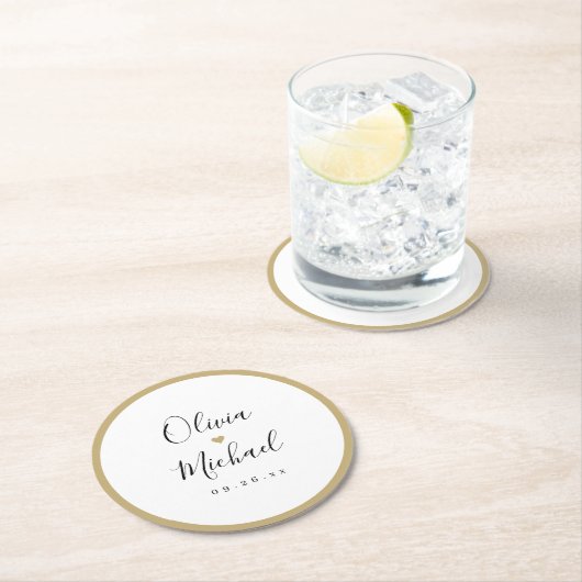 カップルの名前シンプルのエレガントスクリプト結婚の ラウンドペーパーコースター (インサイチュ)