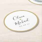 カップルの名前シンプルのエレガントスクリプト結婚の ラウンドペーパーコースター (アングル)