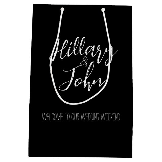 カップルの名前結婚の歓迎バッグ ミディアムペーパーバッグ (裏面)