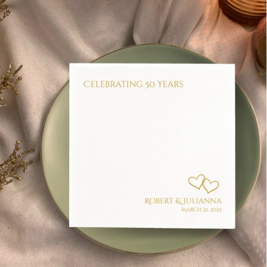 カップルの名前金ゴールドハート50周年記念パーティー スタンダードカクテルナプキン