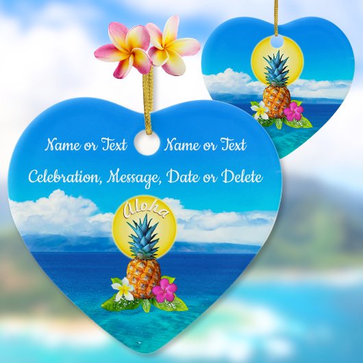 カップルの名前、日付のハワイのオーナメント セラミックオーナメント