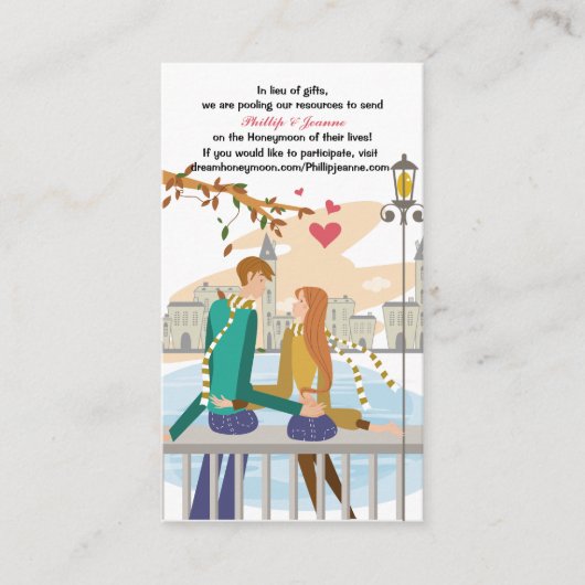 カップルの夢の新婚旅行リクエストの挿入 エンクロージャーカード (正面)