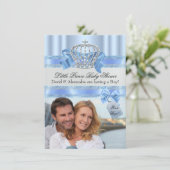 カップルの小さな王子の赤ちゃんシャワー少年の青い写真 招待状 (スタンド正面)