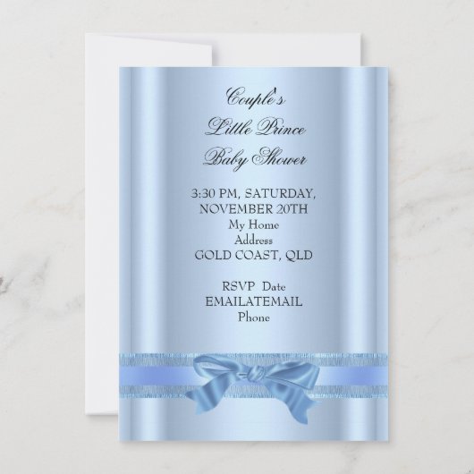 カップルの小さな王子の赤ちゃんシャワー少年の青い写真 招待状 (裏面)