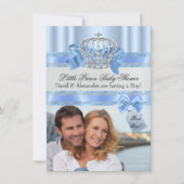 カップルの小さな王子の赤ちゃんシャワー少年の青い写真 招待状 (正面)