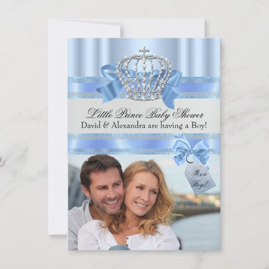 カップルの小さな王子の赤ちゃんシャワー少年の青い写真 招待状 (正面)