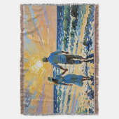 カップルの愛でビーチ-ブランケット スローブランケット (正面縦)