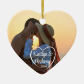 カップルの愛ハートの写真名 セラミックオーナメント (正面)