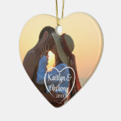 カップルの愛ハートの写真名 セラミックオーナメント (左)