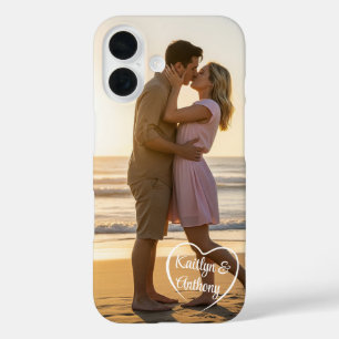 カップルの愛ハートの写真名 iPhone 16ケース