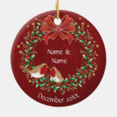 カップルの最初のクリスマスニューホーム、2つのロビン セラミックオーナメント (裏面)