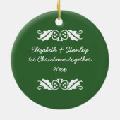 カップルの最初/1stクリスマスダマスクの写真オーナメント セラミックオーナメント (裏面)