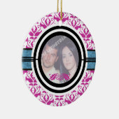 カップルの最初/1stクリスマスダマスクの写真オーナメント セラミックオーナメント (右)