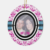 カップルの最初/1stクリスマスダマスクの写真オーナメント セラミックオーナメント (左)